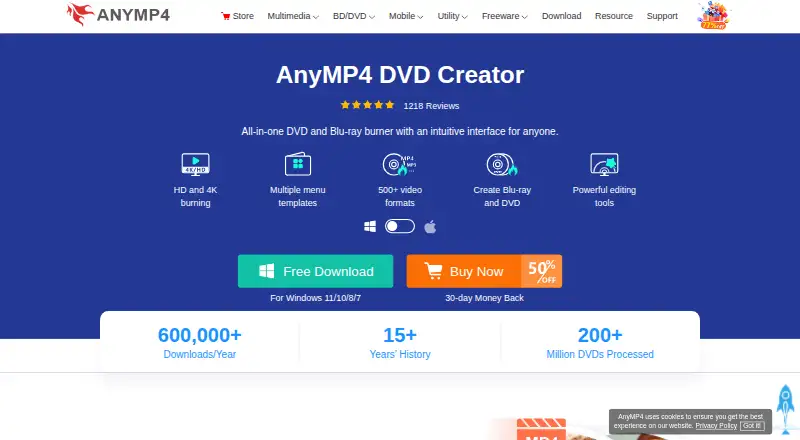 The AnyMP4 DVD Creator homepage