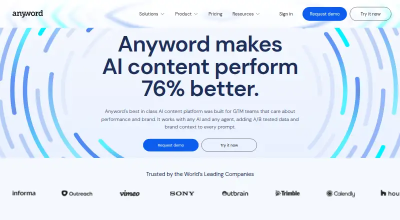 The Anyword homepage