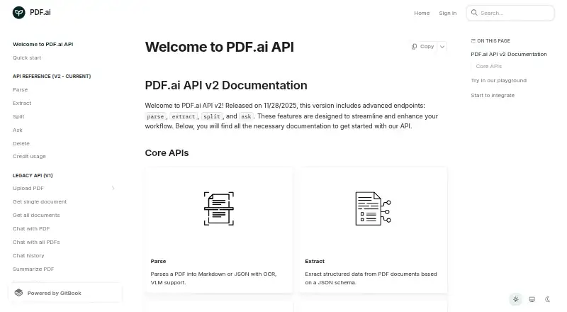 The PDF.ai API homepage