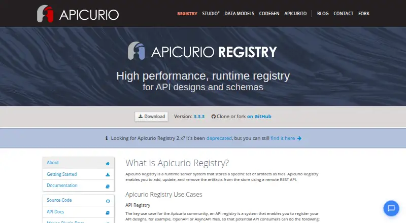 The Apicurio Registry homepage