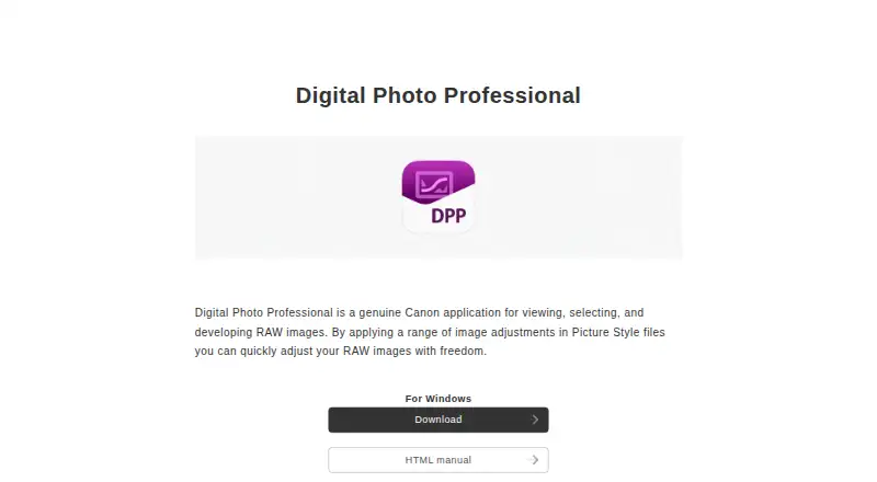 The Canon Digital Photo Professional homepage