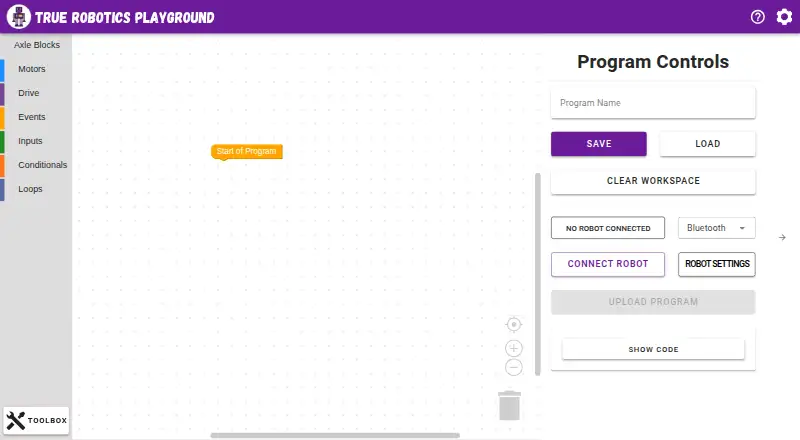 The True Robotics Playground homepage