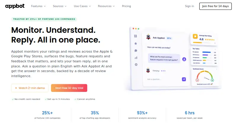 The Appbot homepage
