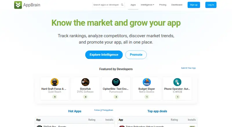 The AppBrain homepage