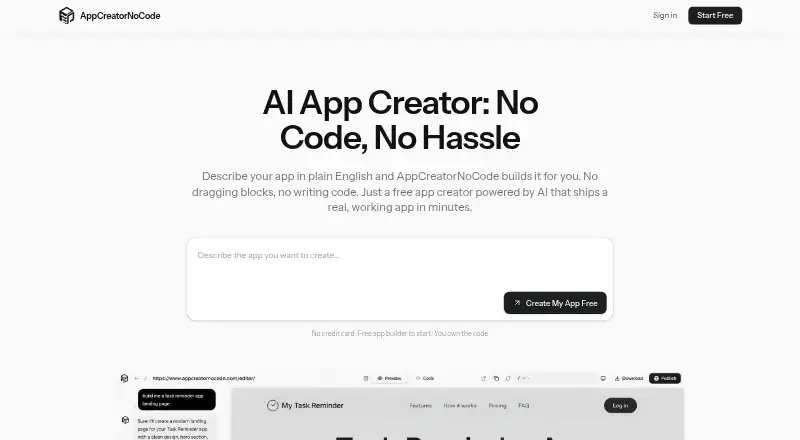 The AppCreatorNoCode homepage