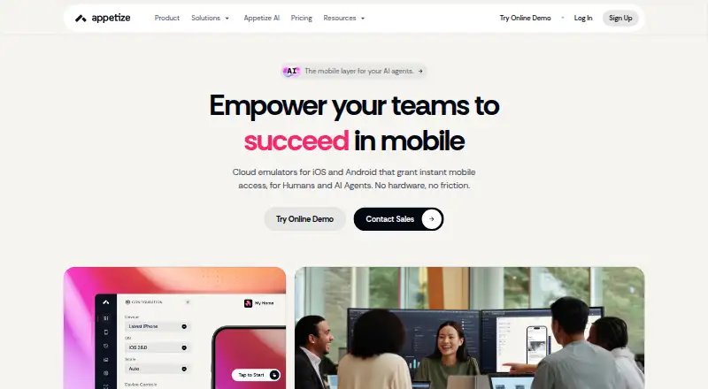 The Appetize homepage