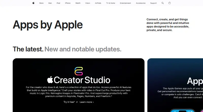 The Apple iWork homepage