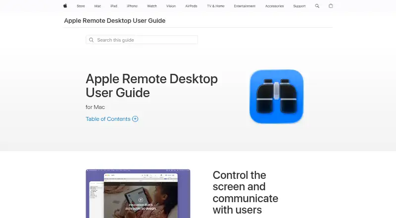 The Apple Remote Desktop homepage