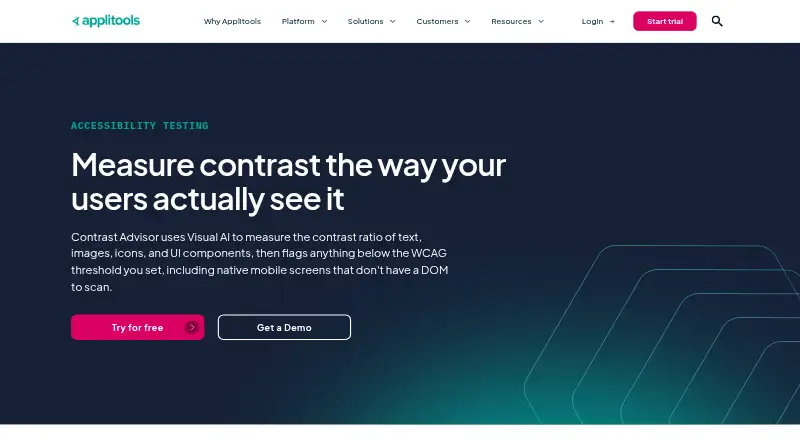 The Applitools Contrast Advisor homepage