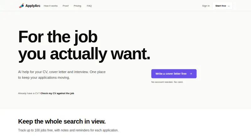 The ApplyArc homepage
