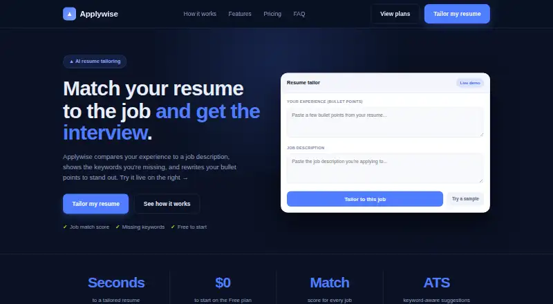 The Applywise homepage