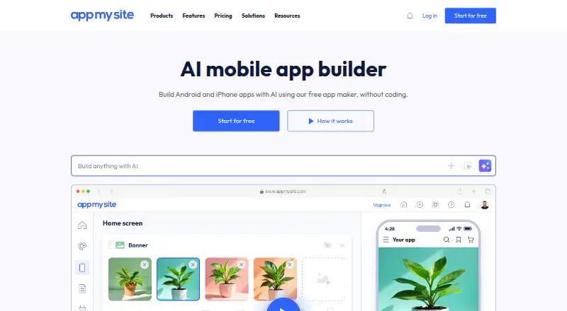 The AppMySite homepage