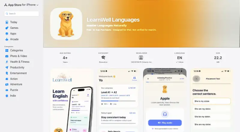 The LearnWell Languages homepage