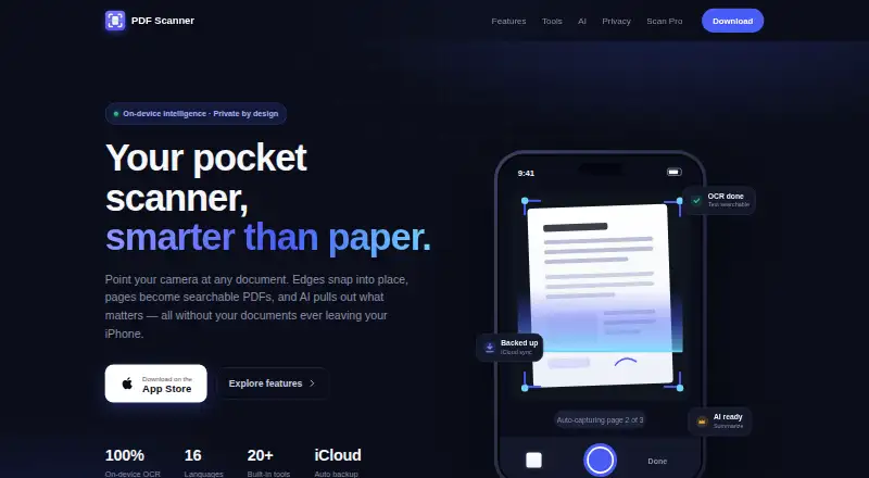 The PDF Scanner homepage
