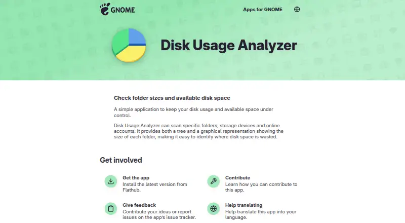 The Disk Usage Analyzer homepage