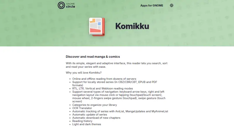 The Komikku homepage