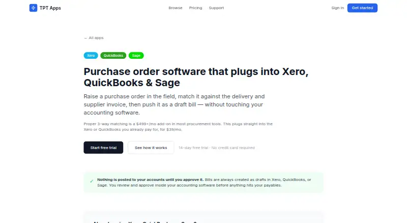 The TPT Purchase Orders homepage