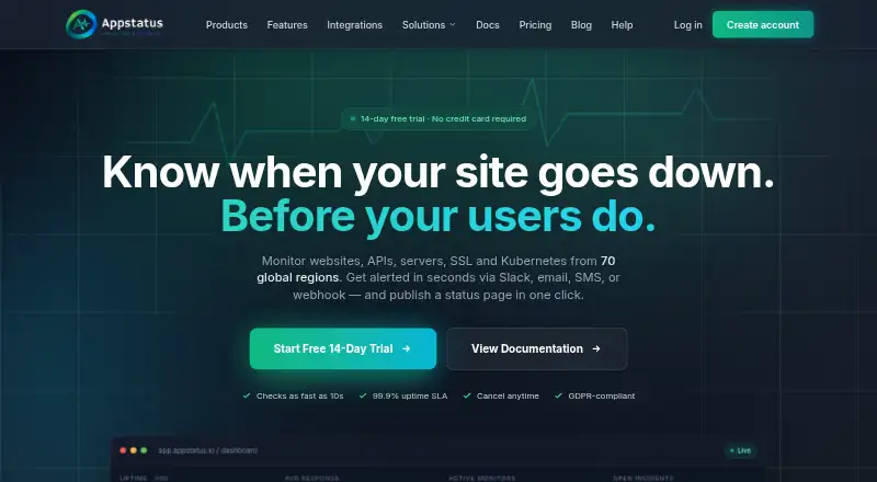 The AppStatus homepage