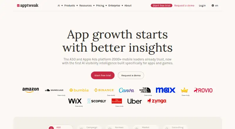 The AppTweak homepage