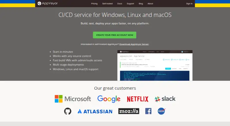 The AppVeyor homepage