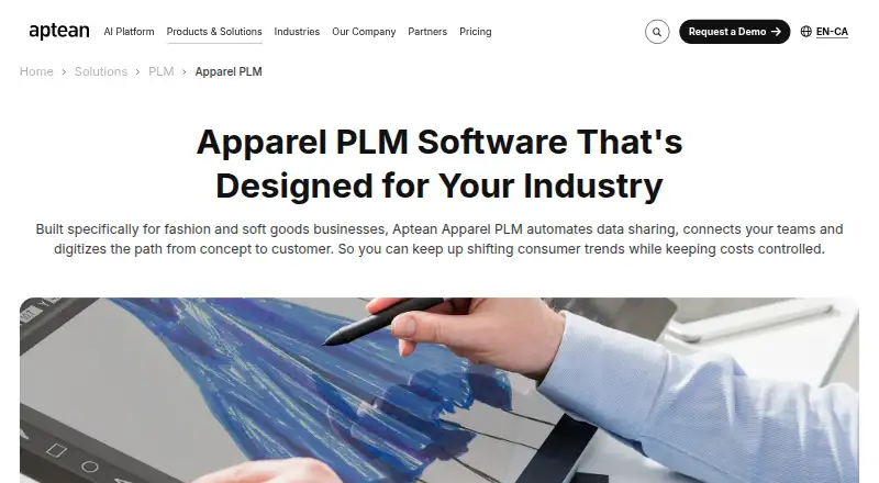 The Aptean Apparel PLM homepage
