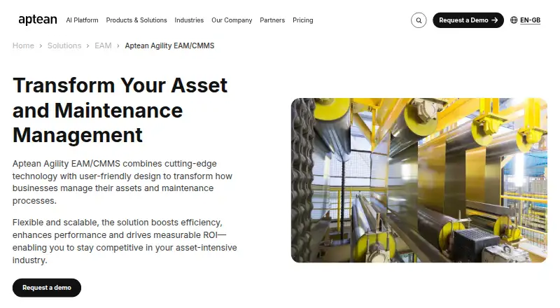 The Aptean Agility EAM homepage