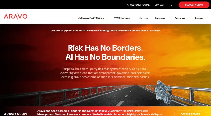 The Aravo Vendor Onboarding homepage