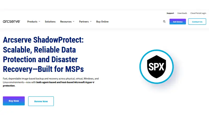 The Arcserve ShadowProtect homepage