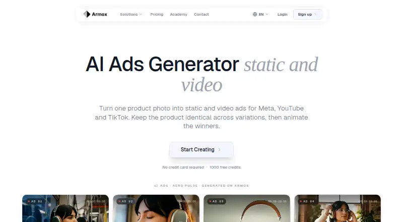The Armox AI homepage