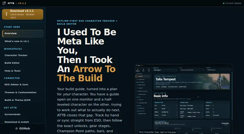The Arrow to the Build homepage