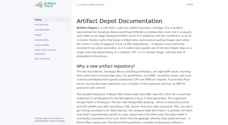 The Artifact Depot homepage