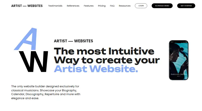 The Artist Websites homepage