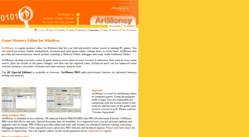 The ArtMoney homepage