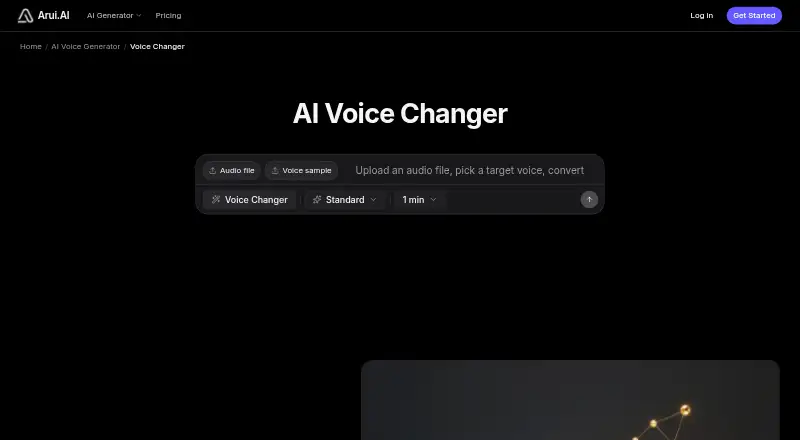 The Arui AI Voice Changer homepage