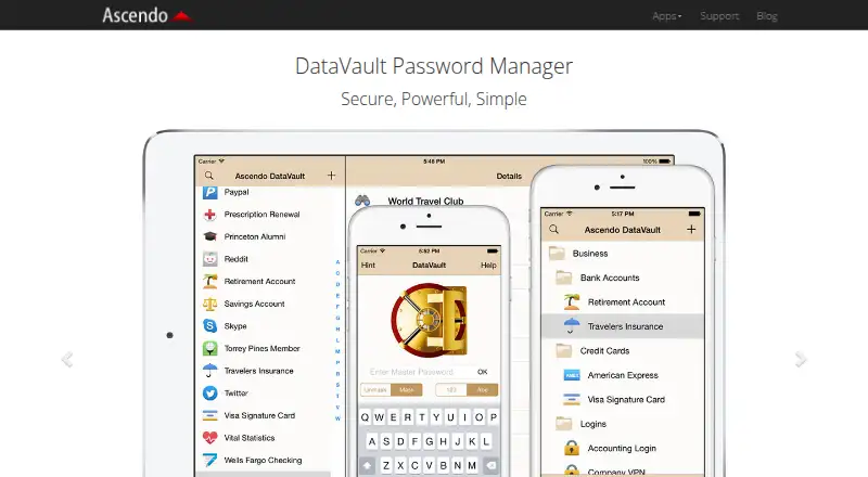 The DataVault Password Manager homepage