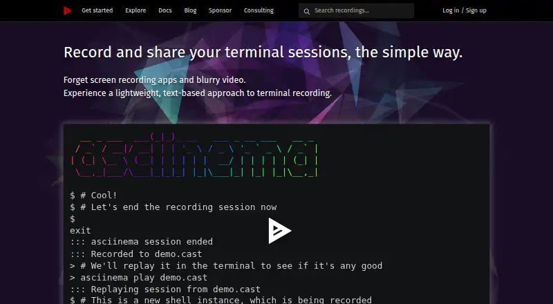 The asciinema homepage