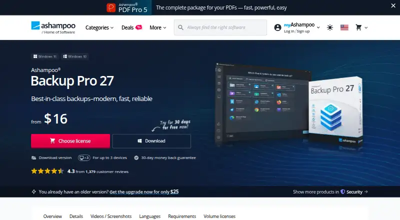 The Ashampoo Backup Pro homepage