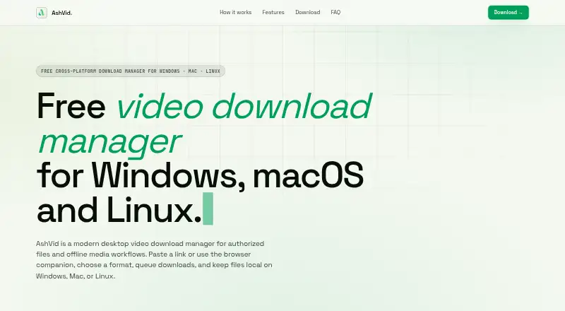 The AshVid homepage