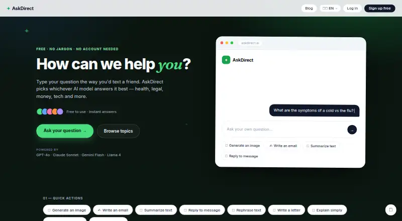 The AskDirect homepage