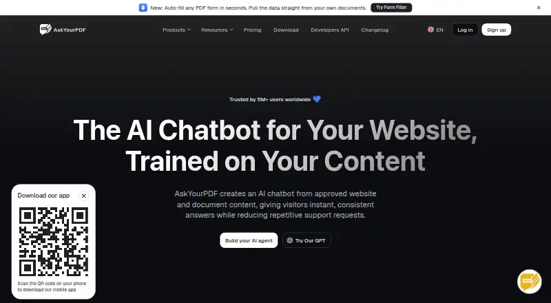 The AskYourPDF homepage
