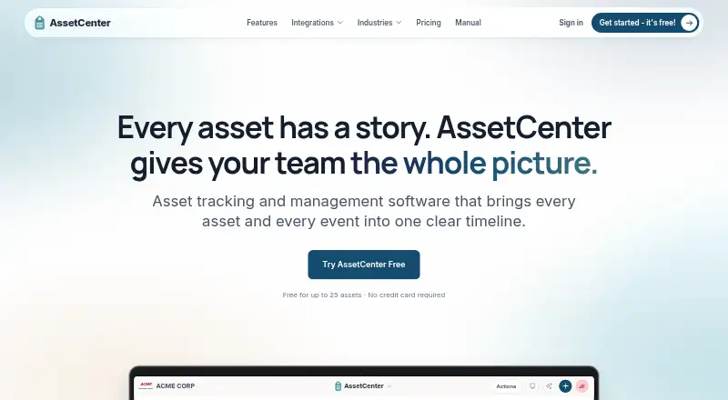 The AssetCenter homepage