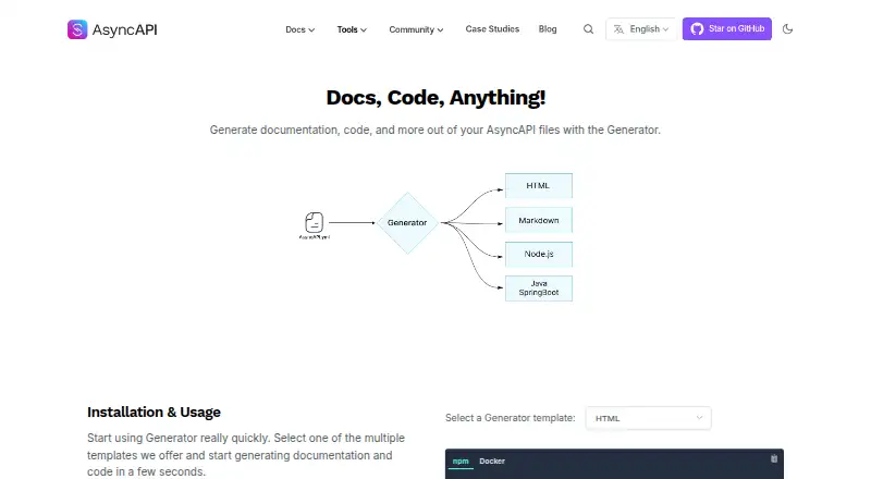 The AsyncAPI Generator homepage