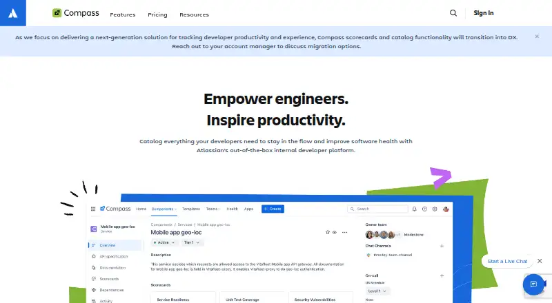 The Atlassian Compass homepage