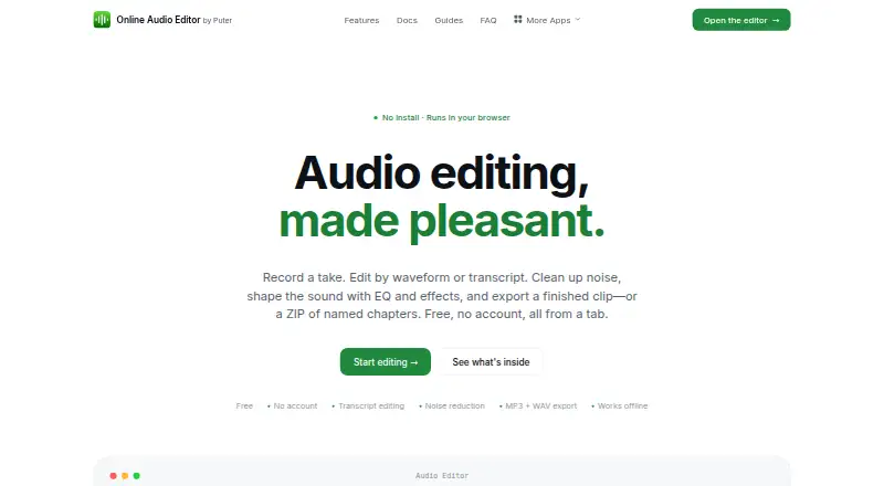 The Audio Editor by Puter homepage