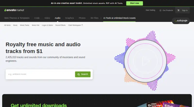 The AudioJungle homepage