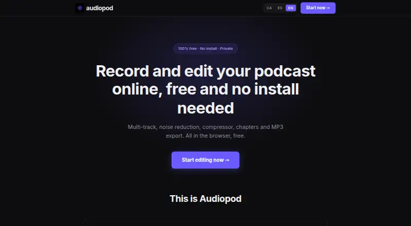 The Audiopod homepage