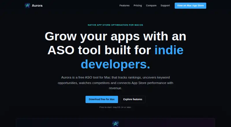 The Aurora ASO homepage