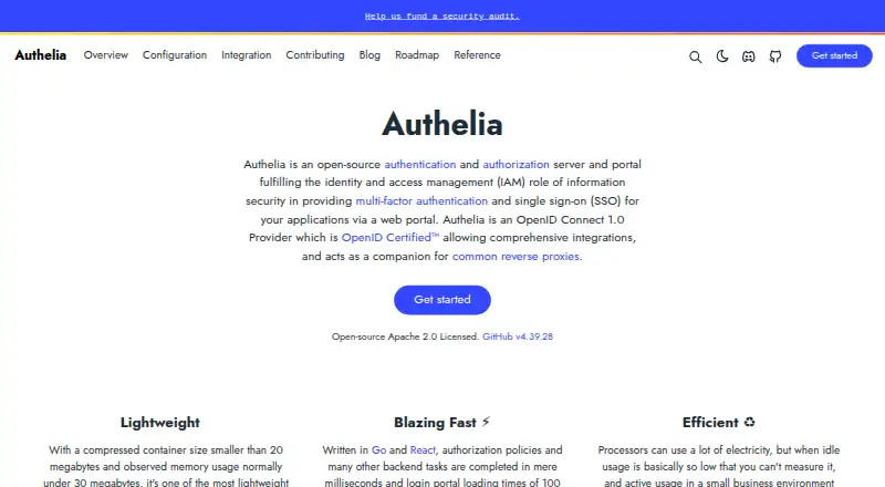 The Authelia homepage