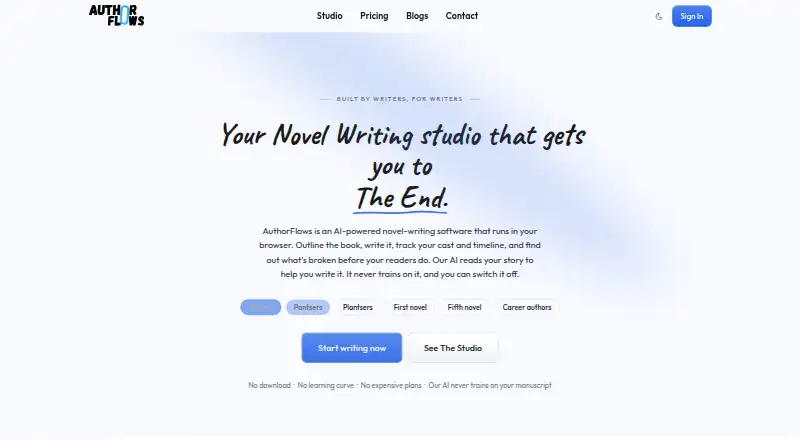 The AuthorFlows homepage