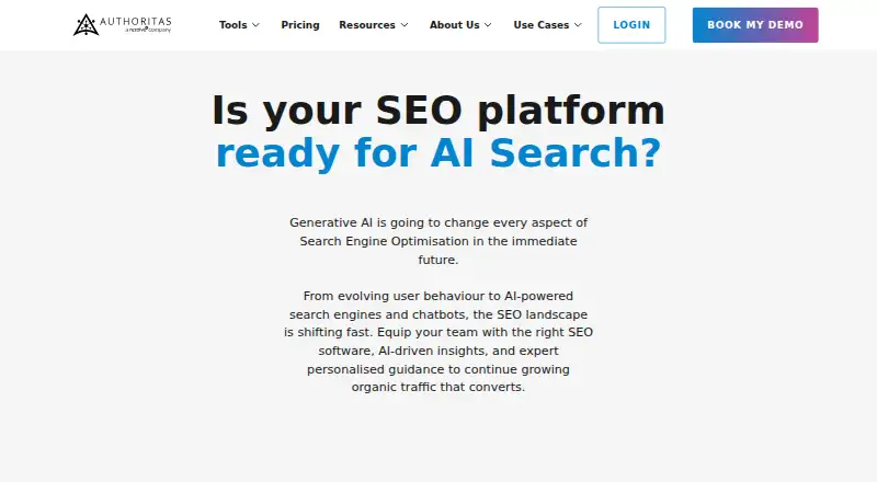 The Authoritas SEO Platform homepage